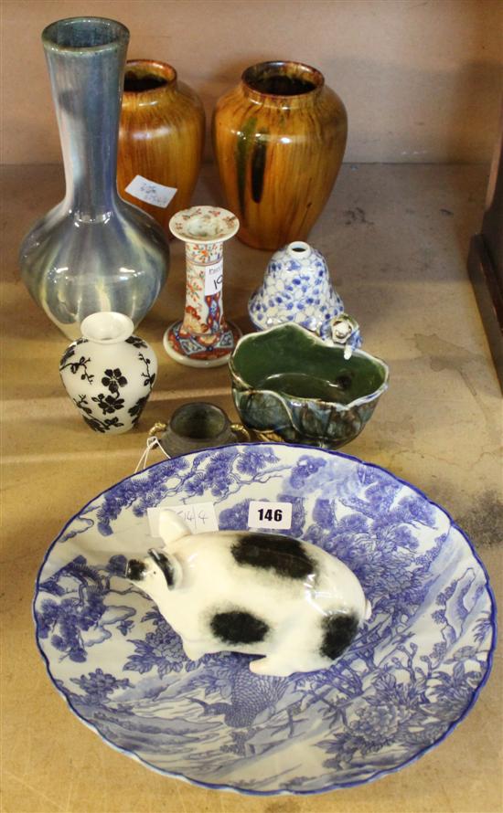 Minature Chinese censor & Japanese pottery bowl etc.